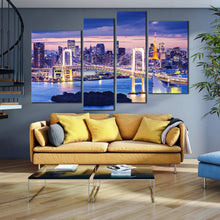 Load image into Gallery viewer, Tokyo Bay Rainbow Bridge at night 4 Panel Decor 
