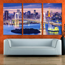 Load image into Gallery viewer, Tokyo Bay Rainbow Bridge at night sky sunset 3 panel canvas For Living Room
