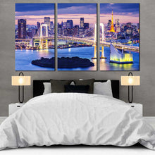 Load image into Gallery viewer, Tokyo bay bridge sky at night canvas home decor In Bedroom
