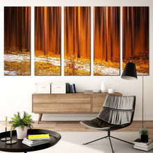 Load image into Gallery viewer, Trees Forest Canvas Wall Art Yellow Autumn Forest Nature 5 Piece Canvas Set Orange Scenery Canvas Print For Living Room
