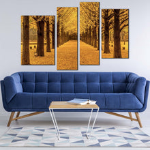 Load image into Gallery viewer, Trees Scenery Canvas Wall Art Brown Trees Autumn Road 4 Piece Canvas Set Orange Forest Path Canvas Print
