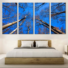 Load image into Gallery viewer, Trees Autumn Canvas Print Brown Trees Branches Canvas Set Looking Up Trees Blue Sky  4 Piece Canvas Wall Art For Your Bedroom
