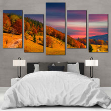Load image into Gallery viewer, Trees Mountain Canvas Wall Art Blue Clouds Landscape Canvas Orange Autumn Landscape Scenery 5 Piece  Canvas Print For Bedroom
