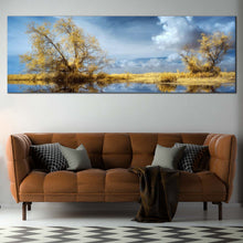 Load image into Gallery viewer, Trees  Scenery  Canvas  Wall  Art  Blue  Cloudy  Sky  Lake  Nature  Canvas  Artwork  Green  Trees  Water  Reflection  Scenery 1  Piece  Canvas  Print For Living Room
