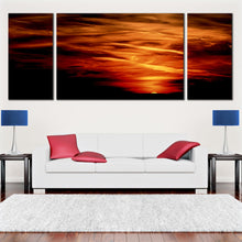 Load image into Gallery viewer, Triptych  Abstract  Canvas  Art  of  Beautiful  Red  Orange  Yellow  Stormy  Sunset In Living Room
