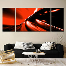 Load image into Gallery viewer, Triptych Traffic Light Trails at Night Abstract In Living Room
