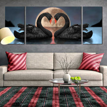 Load image into Gallery viewer, Triptych canvas print Beautiful Black Swans in Love Grey Background For Living Room
