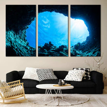 Load image into Gallery viewer, Triptych ocean beach sunbeam wall art decor In Living Room
