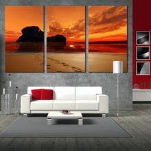 Load image into Gallery viewer, Triptych ocean beach wall decor sand footprints In Living room
