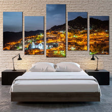 Load image into Gallery viewer, Troodos Mountains Canvas Wall Art Orange Village at Night 5 Piece Multiple Canvas Grey Sky Village Mountains Triptych Canvas Print For Your Bedroom
