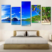 Load image into Gallery viewer, Tropical Scenery Canvas Print El Nido Green Palm Trees  5 Piece Canvas Wall Art Palawan Blue Sky Ocean Beach Canvas Set For Your Bedroom
