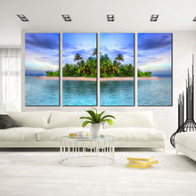 Load image into Gallery viewer, Tropical island beach with palm trees blue sky Multi Panel 4 piece Canvas Home Decor For Living Room
