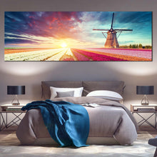 Load image into Gallery viewer, Tulips  Field  Canvas  Wall  Art  Red  White  Holland  Landscape  Wide  Canvas  Green  Tulips  Scenery  Bedroom  1  Piece  Canvas  Print For Bedroom
