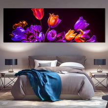 Load image into Gallery viewer, Tulips  Flowers  Canvas  Wall  Art  Purple  Tulips  Dark  Background  Canvas  Print  Blue  Orange  Tulips  Floral  Bedroom  1  Piece  Canvas  Artwork For Bedroom
