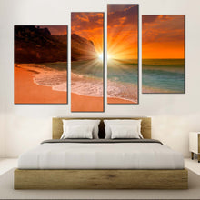 Load image into Gallery viewer, Turkey Beach Canvas Print Orange Ocean Sky Canvas Wall Art Yellow Cleopatra Beach Sunset  4 Piece Canvas Set
