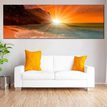 Load image into Gallery viewer, Turkey  Beach  Canvas  Print  Orange  Ocean  Sky  Canvas  Wall  Art  Yellow  Cleopatra  Beach  Sunset  Living  Room  1  Piece  Canvas  Set In Living Room
