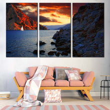 Load image into Gallery viewer, Turkey Ocean Canvas Wall Art Harbor of Marmaris  3 Piece Canvas Print Blue Ocean Mountains Canvas Artwork In Living room
