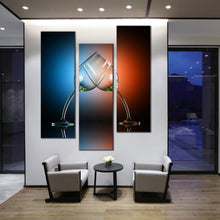 Load image into Gallery viewer, Two  Empty  Wine  Glasses  Against  Red  and  Blue  Background  3  panel  canvas  art In Living Room
