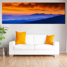 Load image into Gallery viewer, Ukraine  Landscape  Canvas  Wall  Art  Blue  Majestic  Mountains  Living  Room  Panoramic  Canvas  Print  Dramatic  Orange  Clouds  Landscape  Wide  Canvas In Living Room
