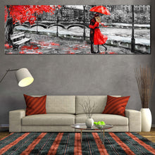 Load image into Gallery viewer, Umbrella  Couple  Canvas  Wall  Art  England  Black  and  White  City  Living  Room  Living  Room  1  Piece  Canvas  Print  London  Red  Autumn  Tree  Wide  Canvas For Living Room
