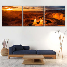 Load image into Gallery viewer, Utah  Desert  Canvas  Wall  Art  Canyon  Lake  Powell  Brown  Mountain  Living  Room  3  Piece  Canvas  Print  Yellow  Cloudy  Sunset  Sky  Desert  Triptych  Canvas For Living Room
