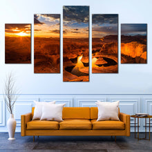 Load image into Gallery viewer, Utah  Mountain  Canvas  Print  Yellow  Sunset  Sky  Multi  Canvas  Artwork  Canyon  Lake  Powell  Brown  Desert  5  Piece  Canvas  Wall  Art For Living Room
