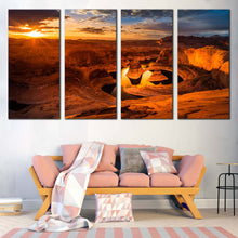 Load image into Gallery viewer, Utah Mountain Canvas Print Yellow Sunset Sky Multi Canvas Artwork Canyon Lake Powell Brown Desert   4 Piece Canvas In Living room
