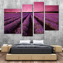 Load image into Gallery viewer, Valensole Plateau Canvas Wall Art Purple Lavender Fields Canvas Beautiful Black Landscape Scenery Sunrise  4 Piece Canvas Print 
