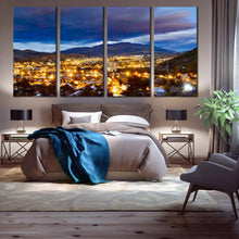 Load image into Gallery viewer, Vanadzor Armenia City Skyline at night 4 panel canvas art For Bedroom
