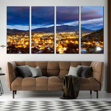 Load image into Gallery viewer, Vanadzor Armenia City Skyline night 4 piece wall art In Living Room
