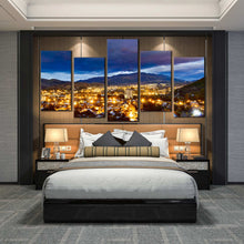 Load image into Gallery viewer, Vanadzor Armenia City Skyline night multi panel canvas art In Bedroom
