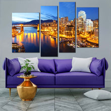 Load image into Gallery viewer, Vancouver canal city lights in evening multi panel canvas art For Your Living Room
