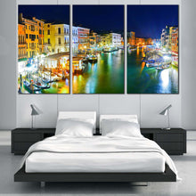 Load image into Gallery viewer, Venice Harbor Canvas Print Yellow Orange Grand Canal City 3 Piece Triptych Canvas Wall Art Italy Blue Sky Canvas Set For Bedroom
