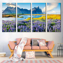 Load image into Gallery viewer, Vestrahorn Mountain Canvas Wall Art Stokksnes Headland Scenery Beach  4 Piece Canvas Print Blue Batman Mountain Canvas Set In Living Room
