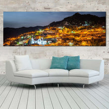 Load image into Gallery viewer, Village Mountain Canvas Print Cyprus Grey Sky Troodos Mountains Wide Canvas Orange Town Lights at Night 1 Piece Canvas Wall Art For Living Room
