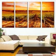 Load image into Gallery viewer, Vineyard Scenery Canvas Wall Art Beautiful Green Vinyard Landscape Canvas Print Yellow Orange Cloudy Vinyard Sunset 4 Piece Multi Panel Canvas For Living room
