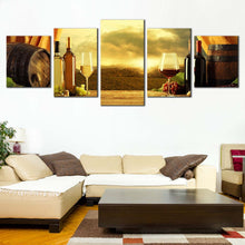 Load image into Gallery viewer, Vineyard Sunset Canvas Print Brown Drinks Barrels  5 Piece Canvas Wall Art For Living Room
