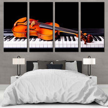 Load image into Gallery viewer, Violin Music Canvas Wall Art Black Piano  4 Piece Canvas Print Orange Musical Instruments Canvas Artwork For Bedroom
