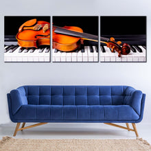 Load image into Gallery viewer, Violin  Music  Canvas  Wall  Art  Black  Piano  Living  Room  3  Piece  Canvas  Print  Orange  Musical  Instruments  Canvas  Artwork In Living Room
