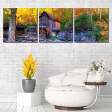 Load image into Gallery viewer, Virginia  Mountains  Canvas  Wall  Art  Yellow  Autumn  Trees  Multi  Canvas  Old  Grist  Mill  Living  Room  3  Piece  Canvas  Set  Clifftop  Green  Babcock  State Park For Your Living Room
