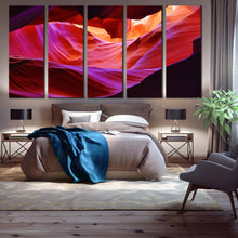 Load image into Gallery viewer, Vivid Colors Lower Antelope Canyon multi panel canvas decor art In Bedroom
