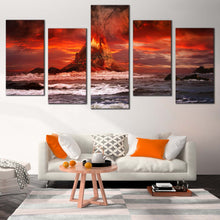 Load image into Gallery viewer, Volcano Eruption Canvas Wall Art Red Orange Cloudy Sky 5 Piece Canvas Volcano Scenery  Canvas Print For Living Room
