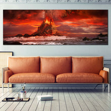 Load image into Gallery viewer, Volcano  Eruption  Canvas  Wall  Art  Red  Orange  Cloudy  Sky  Living  Room  Panoramic  Canvas  Volcano  Scenery  Canvas  Print In Living Room
