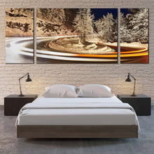 Load image into Gallery viewer, Vortex Light Canvas Wall Art Winter Lights Grey Trees 3 Piece Canvas Set White Light Trail Canvas Print Snow Winter Night Sky Triptych  Canvas Print For Bedroom

