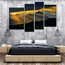 Load image into Gallery viewer, Wall Art Of Beautiful Mountains Landscape Sunrays Clouds 4 Piece Magical Scenery Sunset 4 panel panel Landscape wall decor 
