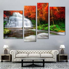 Load image into Gallery viewer, Waterfall Forest Canvas Print Green Orange Rocks River Nature Multiple Canvas Waterfall Streaming  4 Piece Canvas Wall Art
