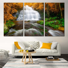 Load image into Gallery viewer, Waterfall Forest Canvas Print Orange Autumn Trees Waterfall Canvas Beautiful White Waterfall Scenery  3 Piece Canvas Wall Art For Living Room
