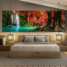 Load image into Gallery viewer, Waterfall  Forest  Canvas  Wall  Art  Green  Erawan  Waterfall  National  Park  Canvas  Red  Autumn  Trees  Forest  Scenery  Bedroom  1  Piece  Canvas  Print For Bedroom
