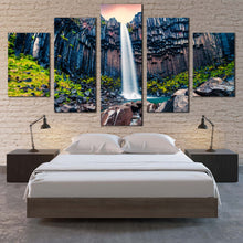 Load image into Gallery viewer, Waterfall  Iceland  Canvas  Wall  Art  Orange  Sunrise  in  Skaftafell  Waterfall  Canvas  Print  Europe  Green  Rocks  Waterfall  Scenery  Canvas  Set  Vatnajokull  National  Park  5  Piece  Multiple  Canvas For Bedroom
