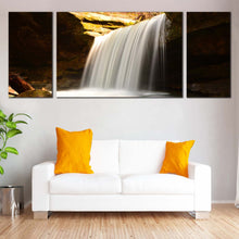 Load image into Gallery viewer, Waterfall River Canvas Print Yellow Rocks Waterfall 3 Piece Multiple Canvas White Calming Waterfall Scenery Canvas Wall Art In Living Room
